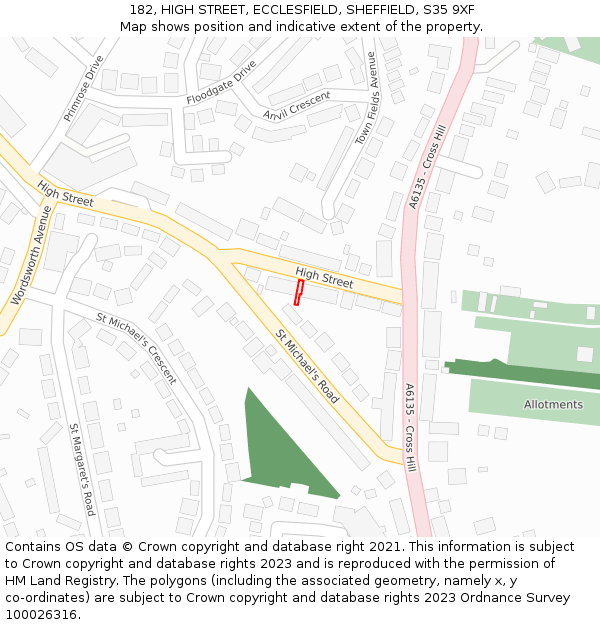 182, HIGH STREET, ECCLESFIELD, SHEFFIELD, S35 9XF: Location map and indicative extent of plot