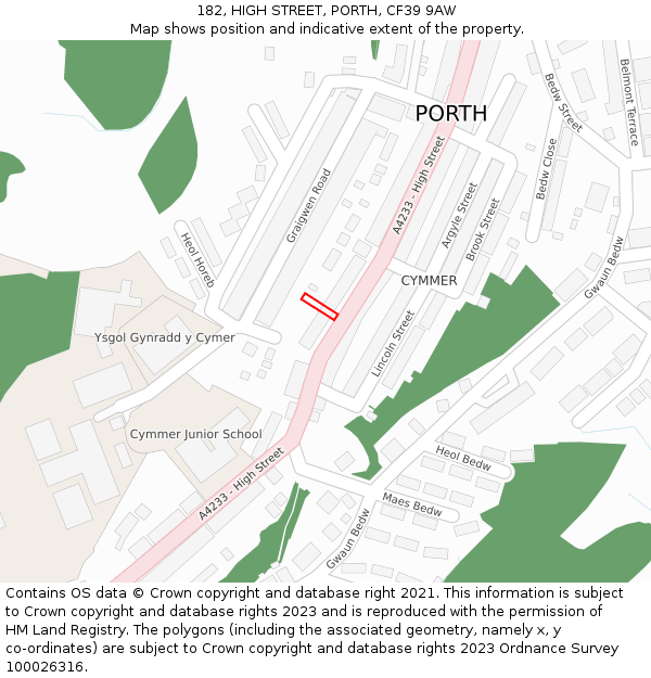 182, HIGH STREET, PORTH, CF39 9AW: Location map and indicative extent of plot