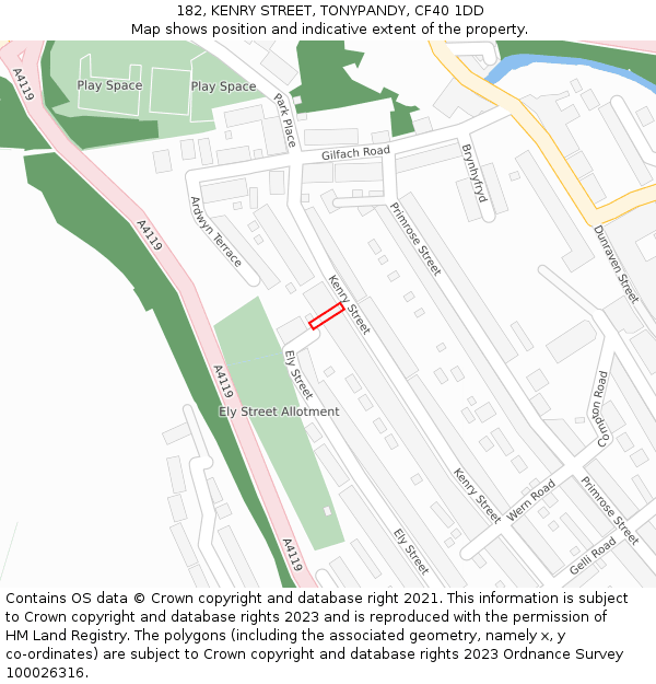182, KENRY STREET, TONYPANDY, CF40 1DD: Location map and indicative extent of plot