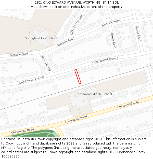 182, KING EDWARD AVENUE, WORTHING, BN14 8DL: Location map and indicative extent of plot