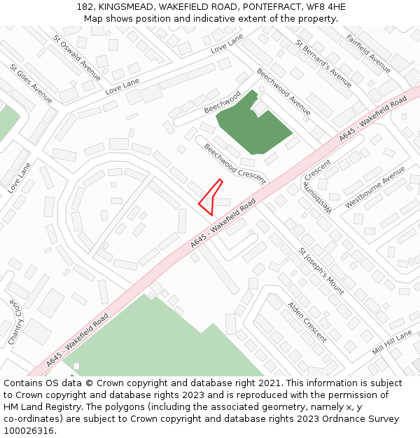 182, KINGSMEAD, WAKEFIELD ROAD, PONTEFRACT, WF8 4HE: Location map and indicative extent of plot