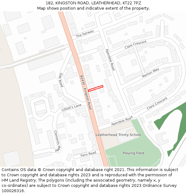 182, KINGSTON ROAD, LEATHERHEAD, KT22 7PZ: Location map and indicative extent of plot