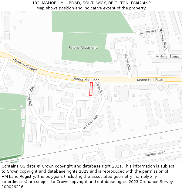 182, MANOR HALL ROAD, SOUTHWICK, BRIGHTON, BN42 4NP: Location map and indicative extent of plot