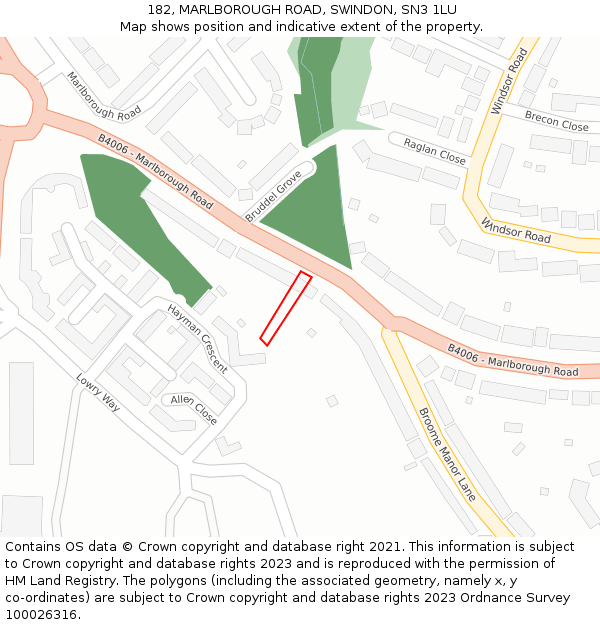 182, MARLBOROUGH ROAD, SWINDON, SN3 1LU: Location map and indicative extent of plot