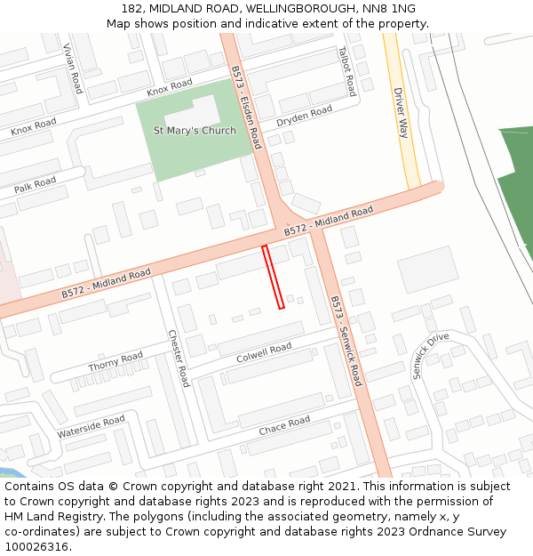 182, MIDLAND ROAD, WELLINGBOROUGH, NN8 1NG: Location map and indicative extent of plot