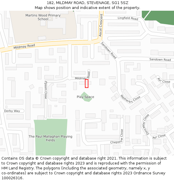 182, MILDMAY ROAD, STEVENAGE, SG1 5SZ: Location map and indicative extent of plot