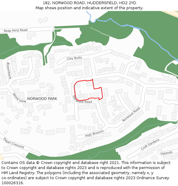 182, NORWOOD ROAD, HUDDERSFIELD, HD2 2YD: Location map and indicative extent of plot