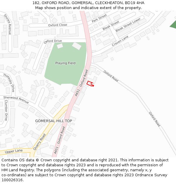 182, OXFORD ROAD, GOMERSAL, CLECKHEATON, BD19 4HA: Location map and indicative extent of plot