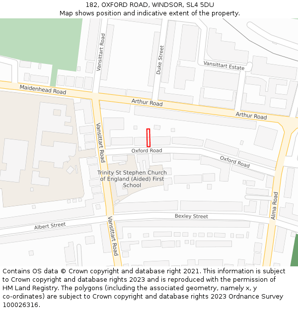 182, OXFORD ROAD, WINDSOR, SL4 5DU: Location map and indicative extent of plot