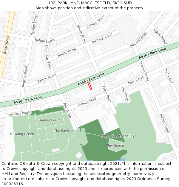 182, PARK LANE, MACCLESFIELD, SK11 6UD: Location map and indicative extent of plot