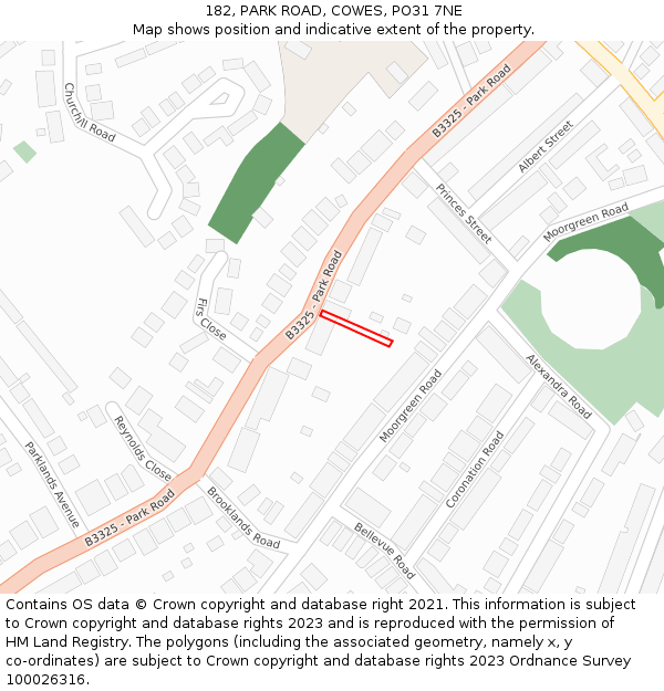 182, PARK ROAD, COWES, PO31 7NE: Location map and indicative extent of plot