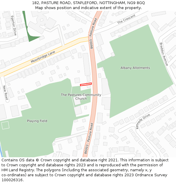 182, PASTURE ROAD, STAPLEFORD, NOTTINGHAM, NG9 8GQ: Location map and indicative extent of plot
