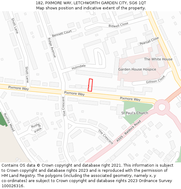 182, PIXMORE WAY, LETCHWORTH GARDEN CITY, SG6 1QT: Location map and indicative extent of plot