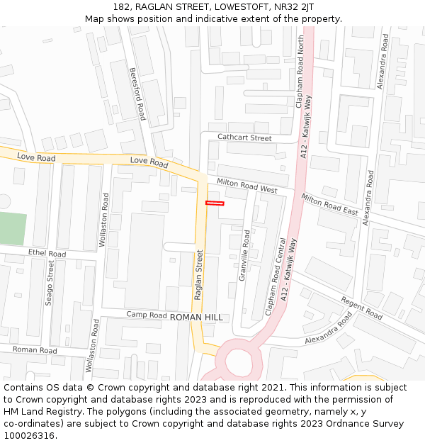 182, RAGLAN STREET, LOWESTOFT, NR32 2JT: Location map and indicative extent of plot