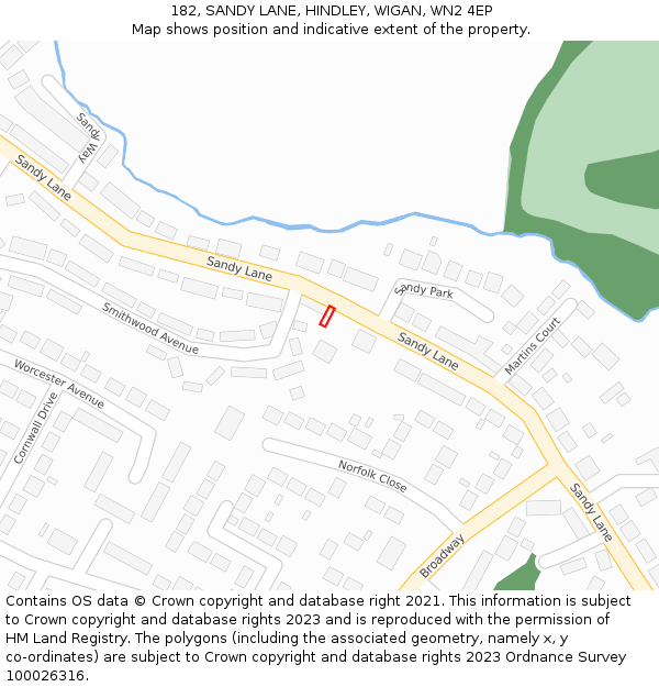 182, SANDY LANE, HINDLEY, WIGAN, WN2 4EP: Location map and indicative extent of plot