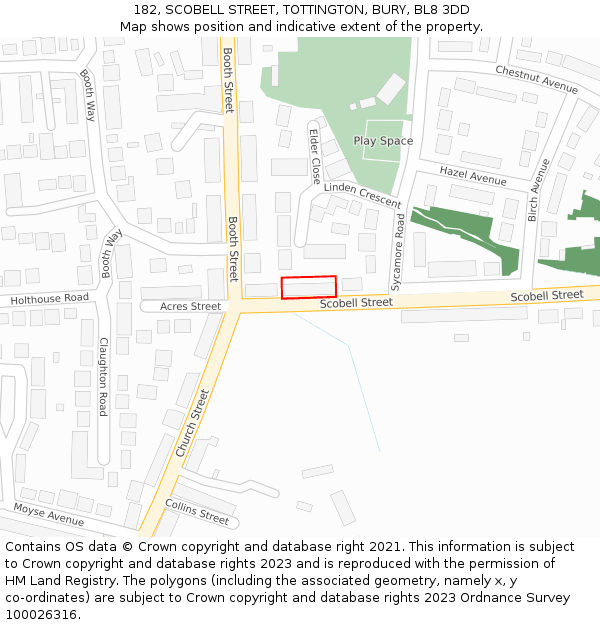 182, SCOBELL STREET, TOTTINGTON, BURY, BL8 3DD: Location map and indicative extent of plot