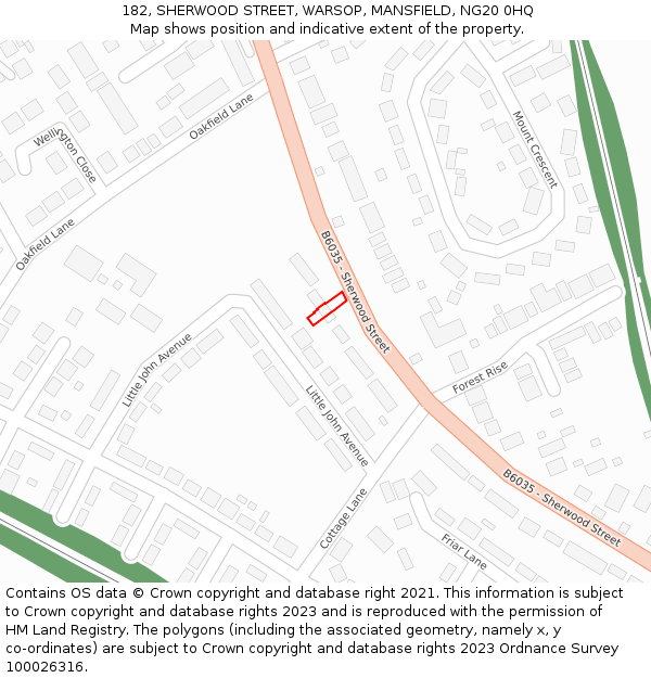182, SHERWOOD STREET, WARSOP, MANSFIELD, NG20 0HQ: Location map and indicative extent of plot