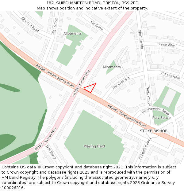182, SHIREHAMPTON ROAD, BRISTOL, BS9 2ED: Location map and indicative extent of plot