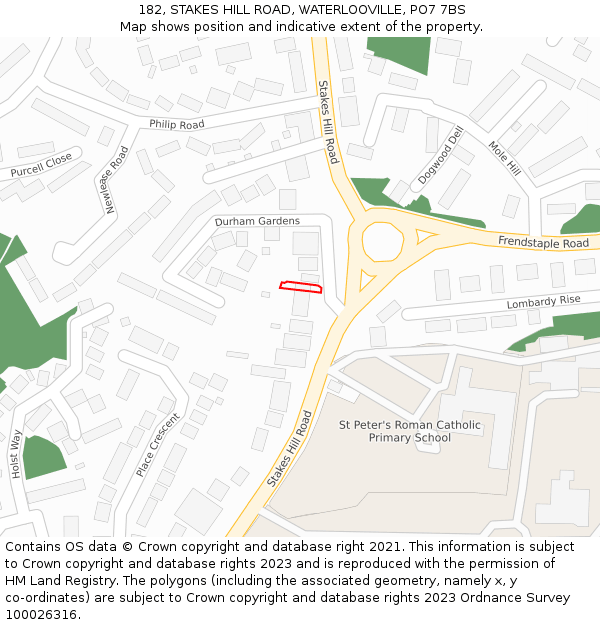 182, STAKES HILL ROAD, WATERLOOVILLE, PO7 7BS: Location map and indicative extent of plot