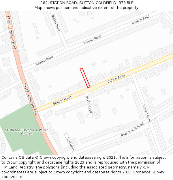 182, STATION ROAD, SUTTON COLDFIELD, B73 5LE: Location map and indicative extent of plot