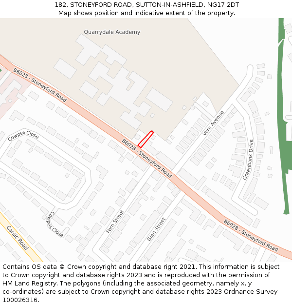 182, STONEYFORD ROAD, SUTTON-IN-ASHFIELD, NG17 2DT: Location map and indicative extent of plot