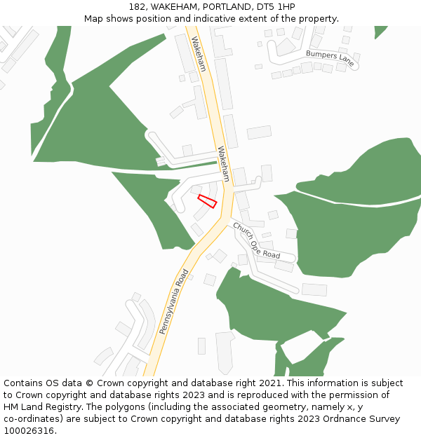 182, WAKEHAM, PORTLAND, DT5 1HP: Location map and indicative extent of plot