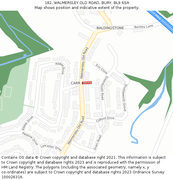 182, WALMERSLEY OLD ROAD, BURY, BL9 6SA: Location map and indicative extent of plot