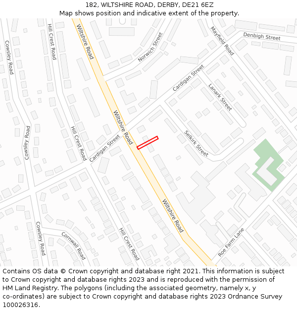 182, WILTSHIRE ROAD, DERBY, DE21 6EZ: Location map and indicative extent of plot