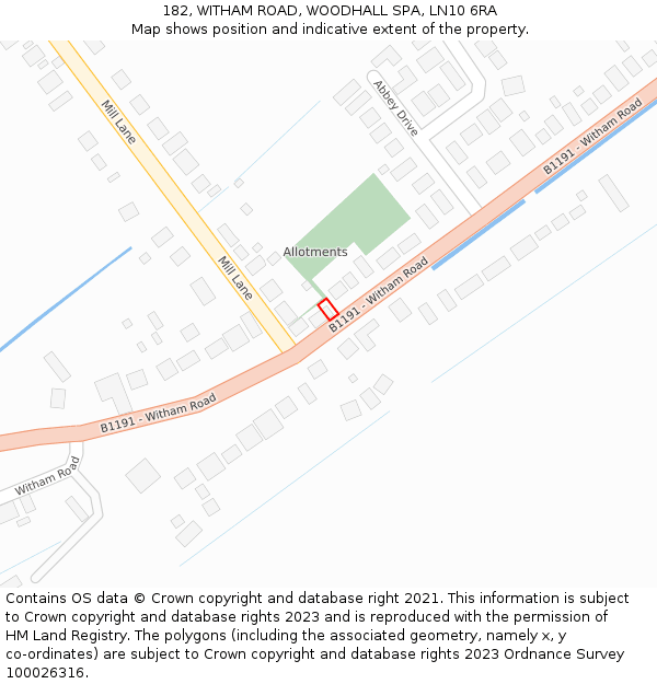182, WITHAM ROAD, WOODHALL SPA, LN10 6RA: Location map and indicative extent of plot