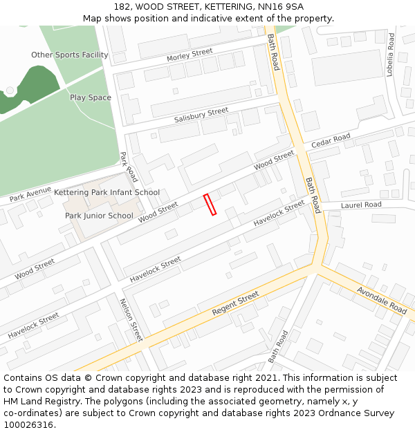 182, WOOD STREET, KETTERING, NN16 9SA: Location map and indicative extent of plot