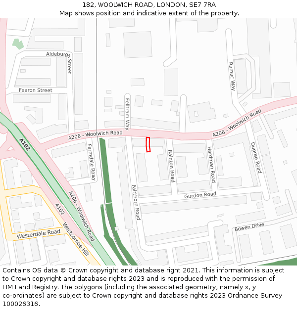 182, WOOLWICH ROAD, LONDON, SE7 7RA: Location map and indicative extent of plot