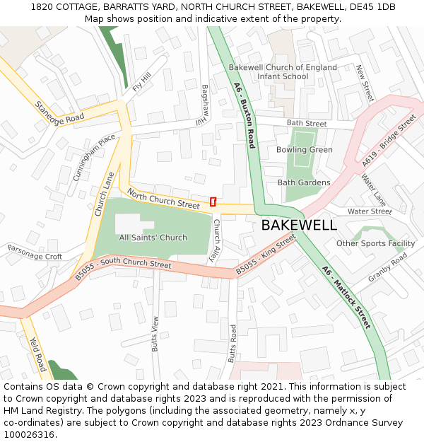 1820 COTTAGE, BARRATTS YARD, NORTH CHURCH STREET, BAKEWELL, DE45 1DB: Location map and indicative extent of plot
