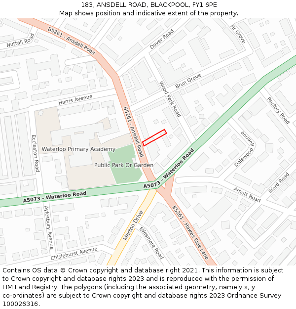 183, ANSDELL ROAD, BLACKPOOL, FY1 6PE: Location map and indicative extent of plot
