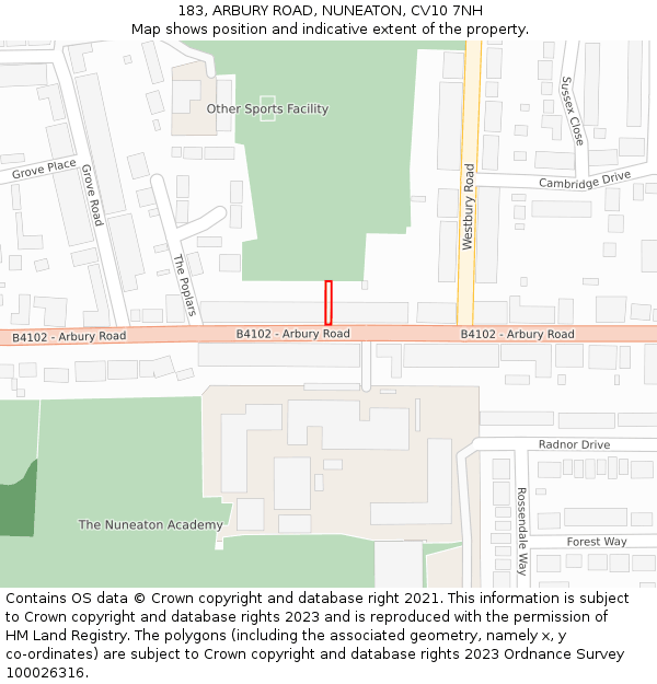 183, ARBURY ROAD, NUNEATON, CV10 7NH: Location map and indicative extent of plot