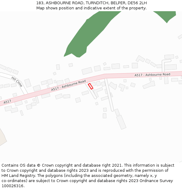 183, ASHBOURNE ROAD, TURNDITCH, BELPER, DE56 2LH: Location map and indicative extent of plot
