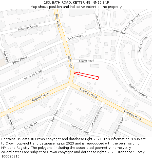 183, BATH ROAD, KETTERING, NN16 8NF: Location map and indicative extent of plot