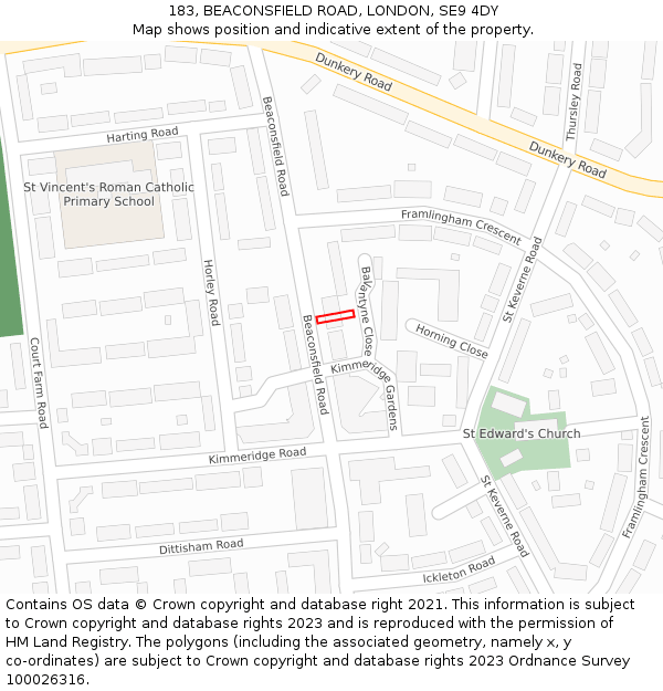 183, BEACONSFIELD ROAD, LONDON, SE9 4DY: Location map and indicative extent of plot