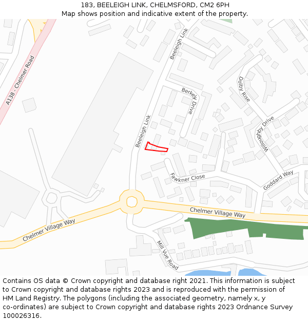 183, BEELEIGH LINK, CHELMSFORD, CM2 6PH: Location map and indicative extent of plot