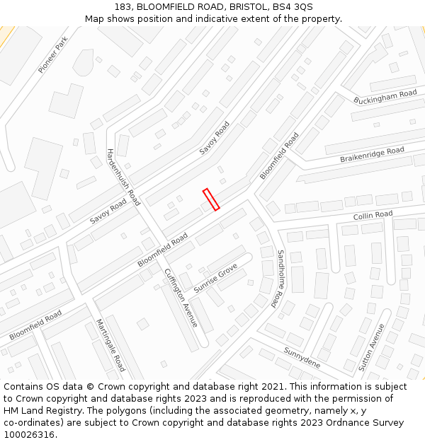 183, BLOOMFIELD ROAD, BRISTOL, BS4 3QS: Location map and indicative extent of plot