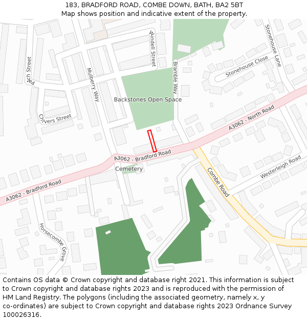 183, BRADFORD ROAD, COMBE DOWN, BATH, BA2 5BT: Location map and indicative extent of plot