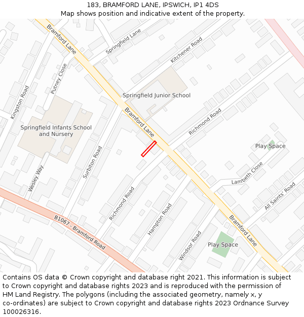183, BRAMFORD LANE, IPSWICH, IP1 4DS: Location map and indicative extent of plot