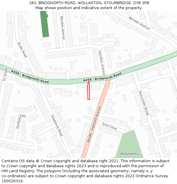 183, BRIDGNORTH ROAD, WOLLASTON, STOURBRIDGE, DY8 3PB: Location map and indicative extent of plot
