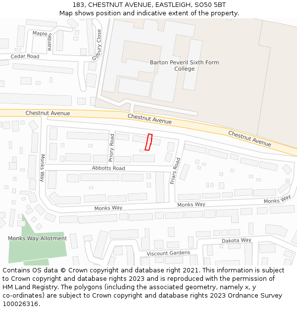 183, CHESTNUT AVENUE, EASTLEIGH, SO50 5BT: Location map and indicative extent of plot