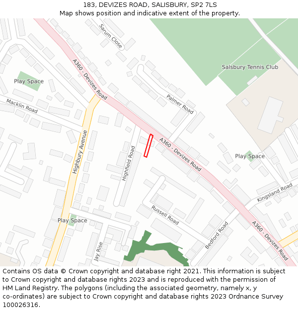 183, DEVIZES ROAD, SALISBURY, SP2 7LS: Location map and indicative extent of plot
