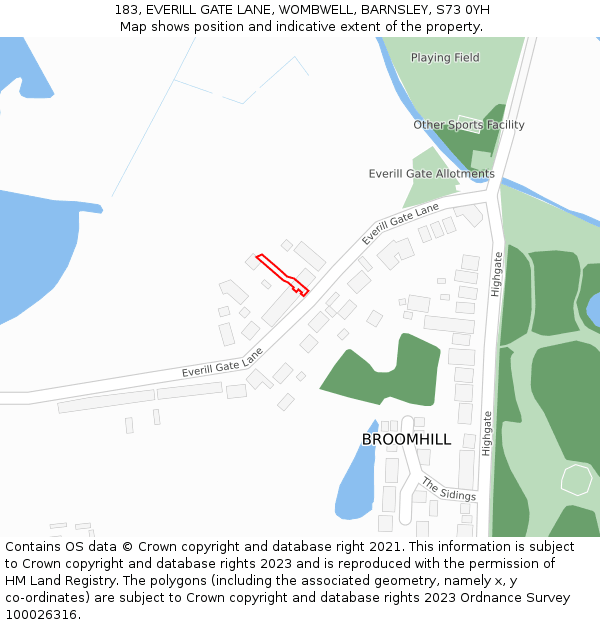 183, EVERILL GATE LANE, WOMBWELL, BARNSLEY, S73 0YH: Location map and indicative extent of plot