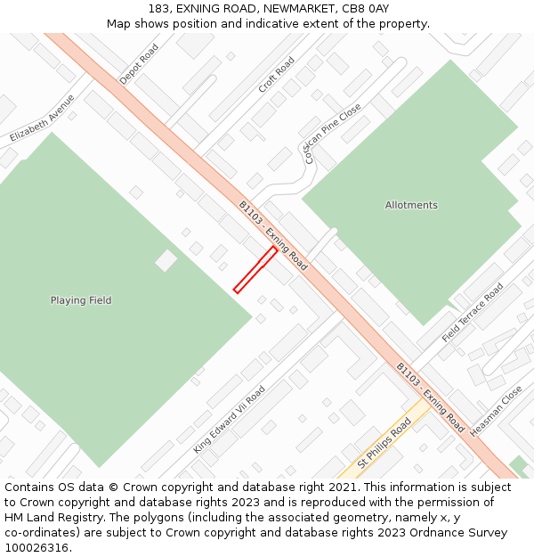 183, EXNING ROAD, NEWMARKET, CB8 0AY: Location map and indicative extent of plot