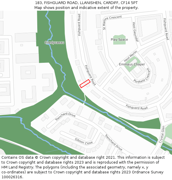 183, FISHGUARD ROAD, LLANISHEN, CARDIFF, CF14 5PT: Location map and indicative extent of plot
