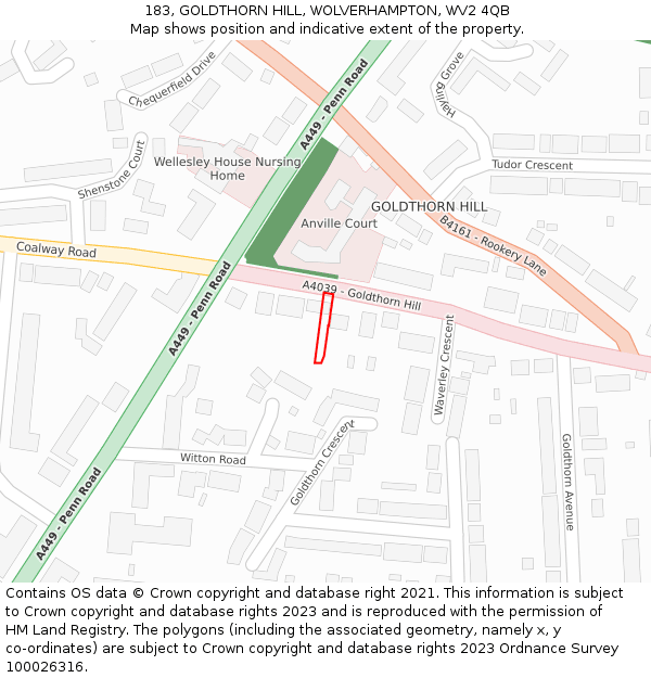 183, GOLDTHORN HILL, WOLVERHAMPTON, WV2 4QB: Location map and indicative extent of plot