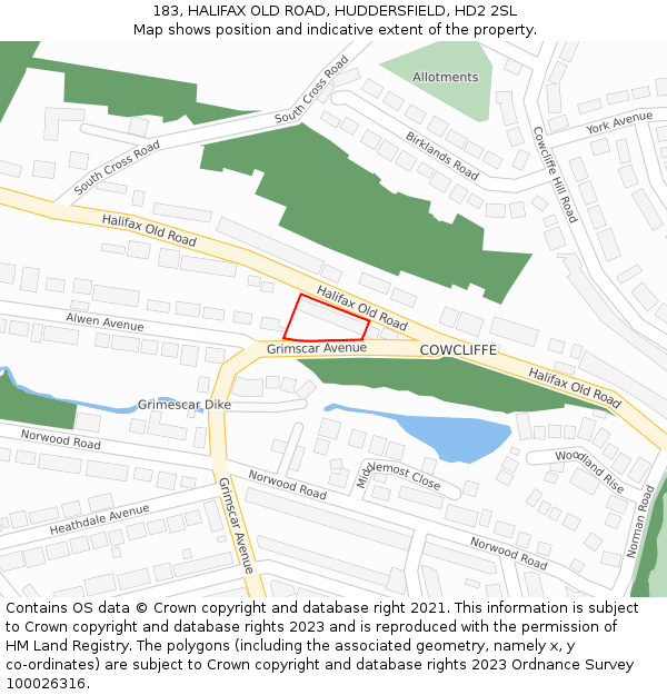 183, HALIFAX OLD ROAD, HUDDERSFIELD, HD2 2SL: Location map and indicative extent of plot