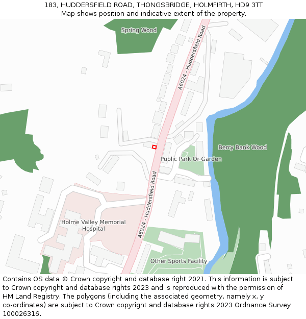 183, HUDDERSFIELD ROAD, THONGSBRIDGE, HOLMFIRTH, HD9 3TT: Location map and indicative extent of plot
